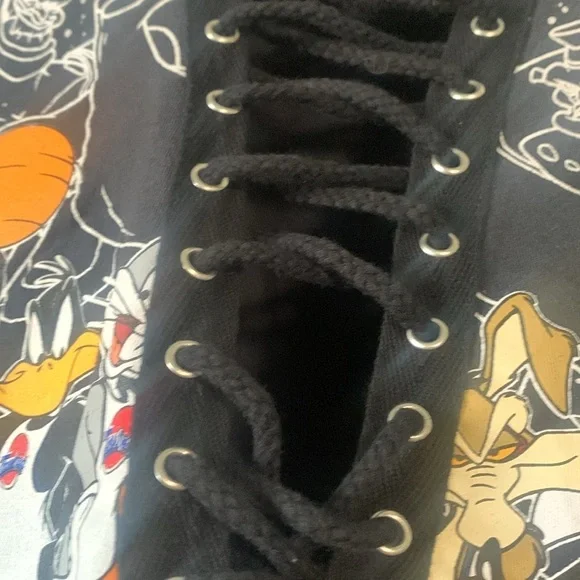 Vintage Space Jam T Shirt Womens Medium Looney Tunes Black Laced Short Sleeve - Picture 4 of 7